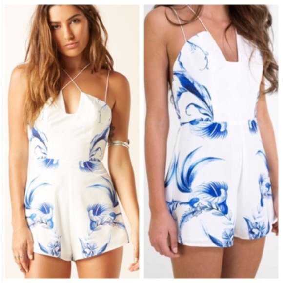 Keepsake Be My Escape Blue White Floral Romper - Picture 2 of 9